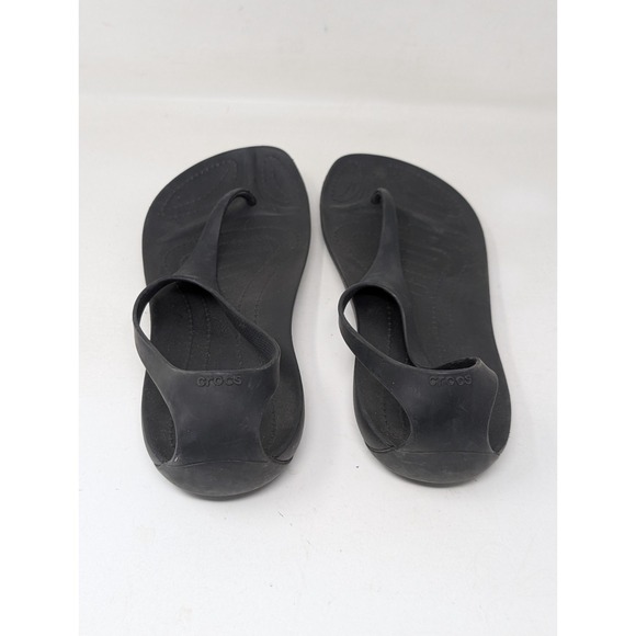 Crocs Womens 9 Sexi Serena Sandals Shoes Black Thong Flip‎ Flop Slingback Flats - Picture 4 of 6